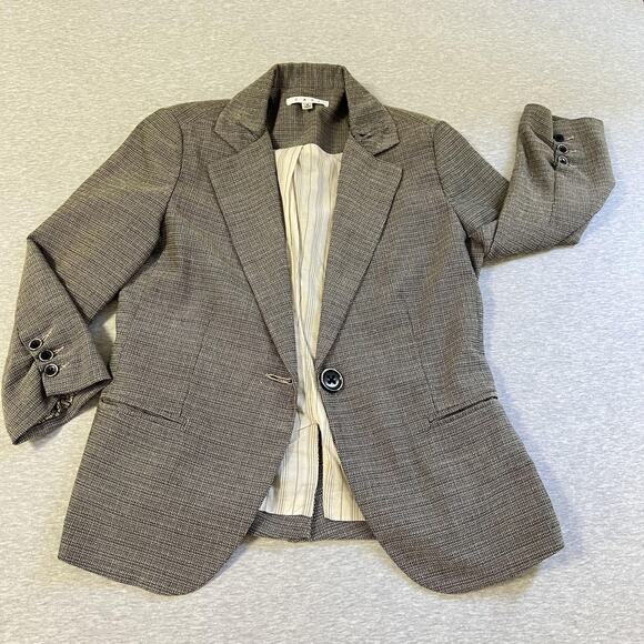 CAbi Jackets & Blazers - Cabi Blazer Womens 4 Brown Black Single Button 3/4 Sleeve Ruched Casual Career